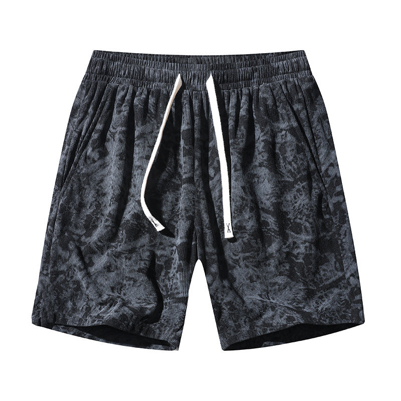 Men’s Corduroy Camo Athletic Shorts – High-Waist Summer Middle Pants