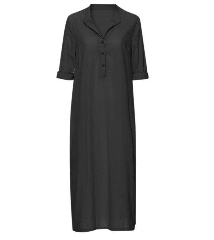 Linen Cotton Long Loose Waist Dress-HighTouch