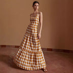 Women's Striped & Plaid Long Skirt – Temperament Commute Sleeveless Maxi Skirt-HighTouch