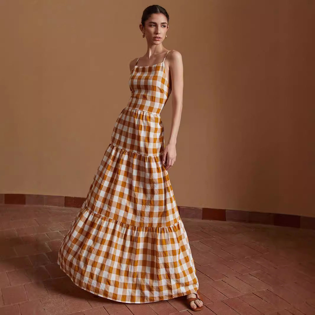 Women's Striped & Plaid Long Skirt – Temperament Commute Sleeveless Maxi Skirt-HighTouch