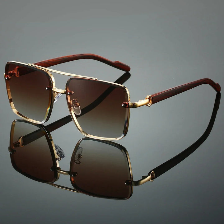 Men's Square Sunglasses – Gold Frame & Wood Accent
