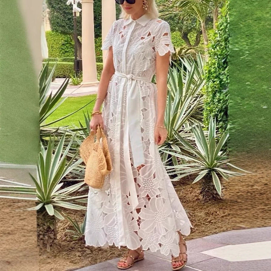 Casual Lace Cardigan Single-breasted Dress-HighTouch