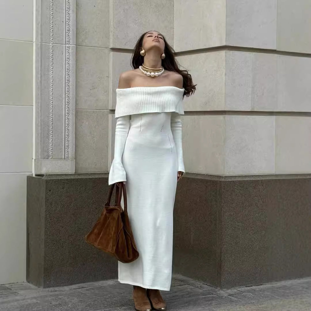 Off-Shoulder Knitted Dress UK-HighTouch