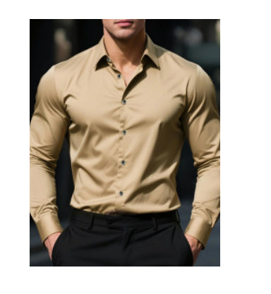 Business Lapel Shirt Solid Color Long Sleeve Casual