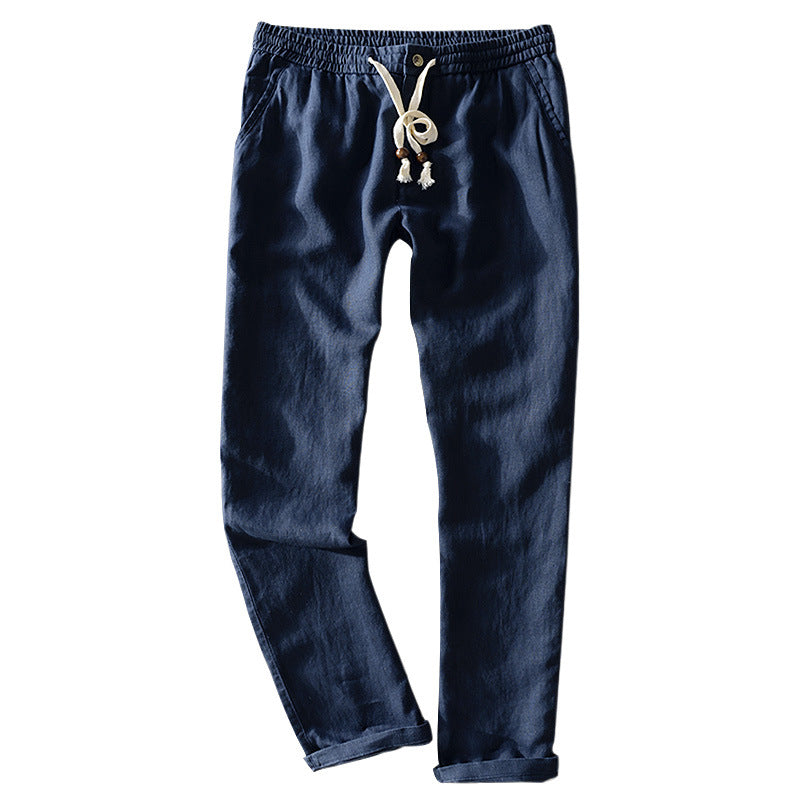 Men’s Linen Pants Casual Loose Fit Summer Lightweight Trousers-HighTouch