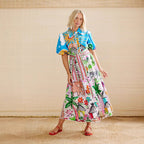 Linen Personality Printed Shirt-Collar Cardigan Dress-HighTouch