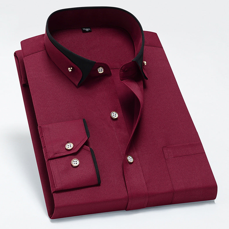 Men’s Stretch Long Sleeve Shirt Casual Non-Iron Slim Fit Dress Shirt-HighTouch