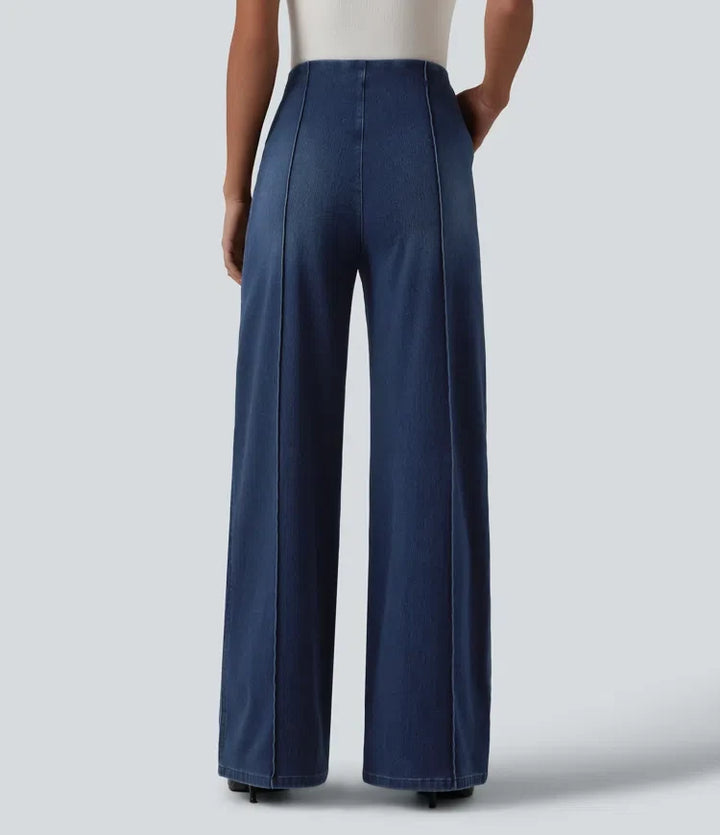 Wide Leg Work Jeans Women High Waisted Dark Denim Pockets