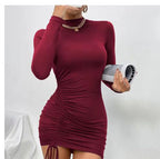 Purple Pleated Turtleneck Dress-HighTouch