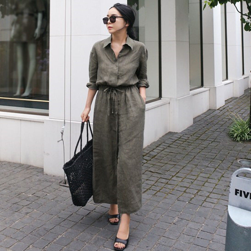 New Style Cotton Shirt Dress Commuting Large Swing Long Skirt-HighTouch