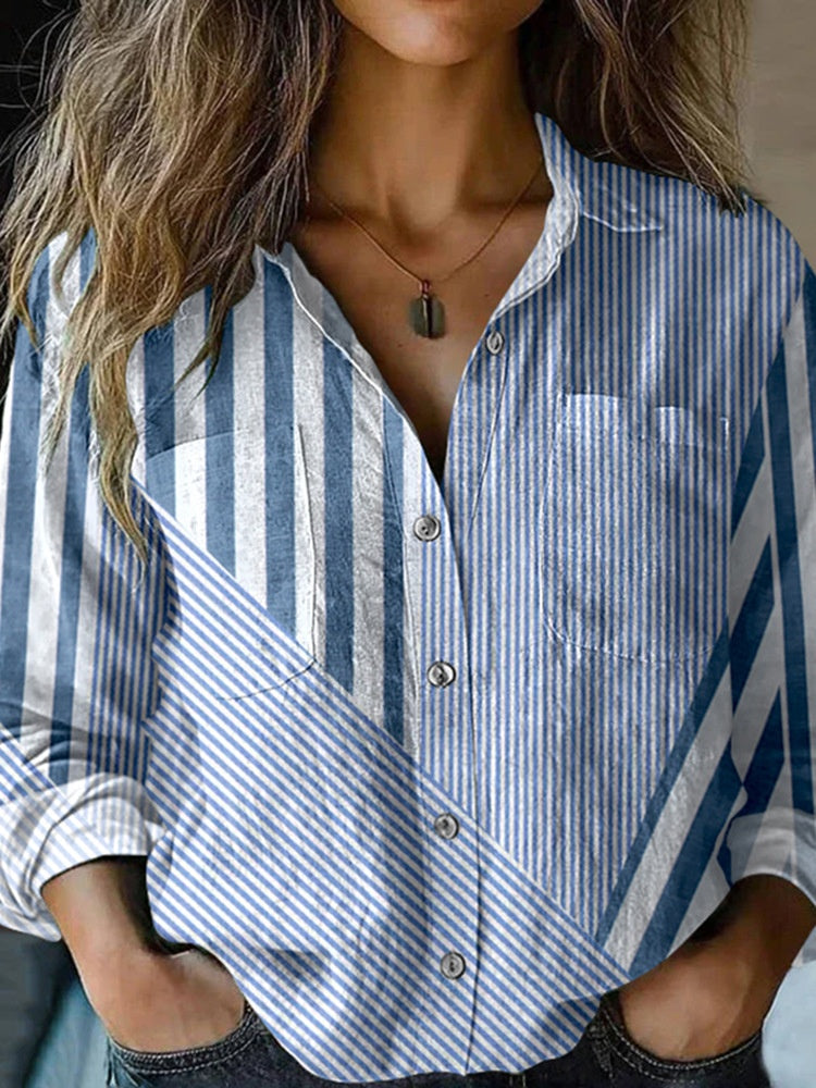 Women’s Blouse | Printed V-Neck Long Sleeve-HighTouch