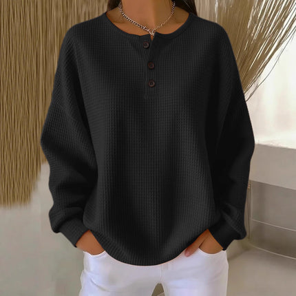 Waffle Knit Long Sleeve Button Top