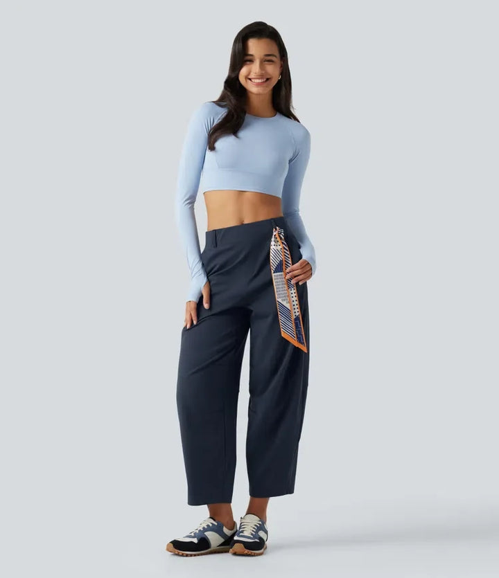 Barrel Leg Pants Women High Waisted Dance Pants with Pockets