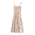 Women's French Style Vintage Small Floral Printed High Waist Slim Fit Slimming Suspenders Dress-HighTouch