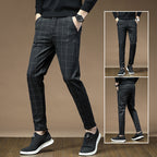 Men’s Plaid Straight Leg Pants – Casual Stretch Comfort-HighTouch