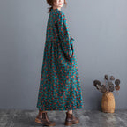 Women's Cotton-Linen Fold Stitch Dress – Relaxed Casual Midi Dress-HighTouch