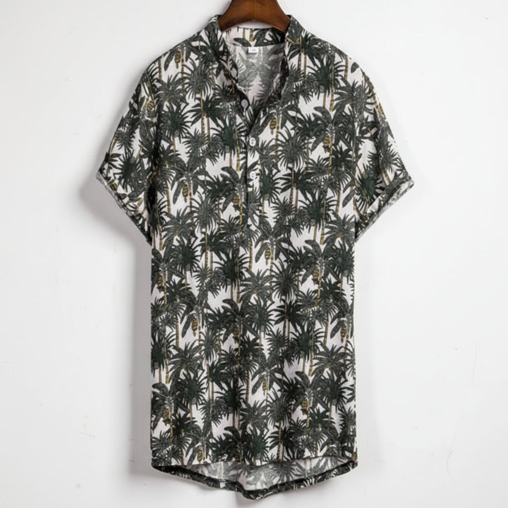 Slim shirt men contrast color printing shirt men-HighTouch