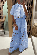 Solid Color Sexy Cutout Cardigan Top Wide Leg Pants Two-piece Set-HighTouch