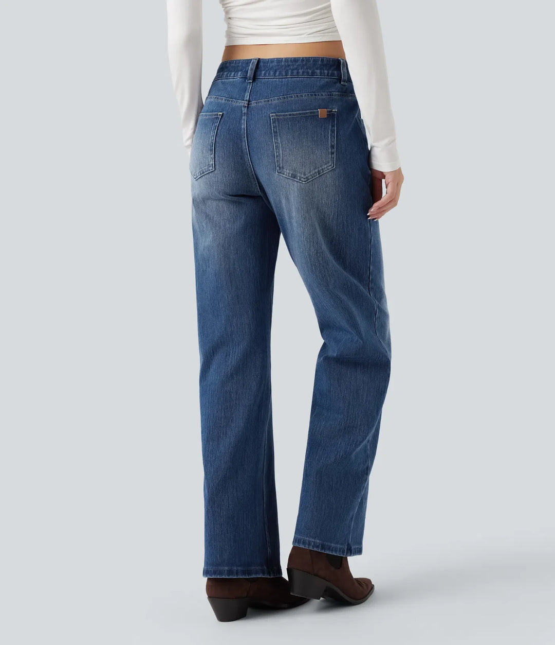 Straight Leg Jeans Women Low Rise Asymmetric Stretch Denim
