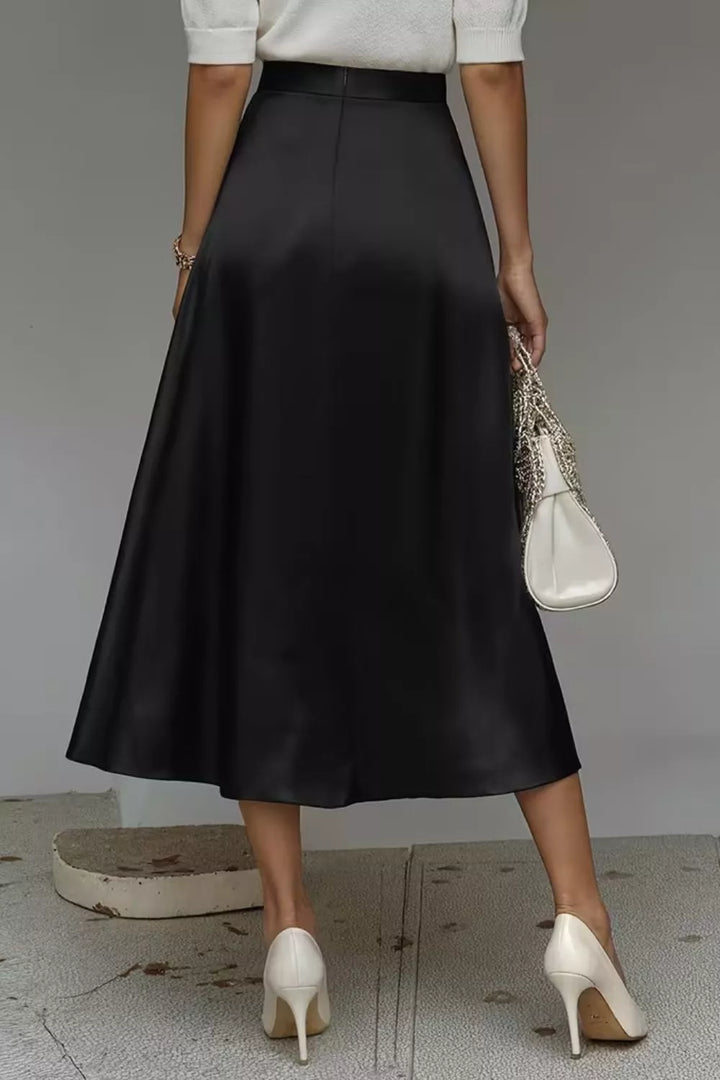 Women's Satin A-Line Midi Skirt | Liquid Finish | Casual Wear