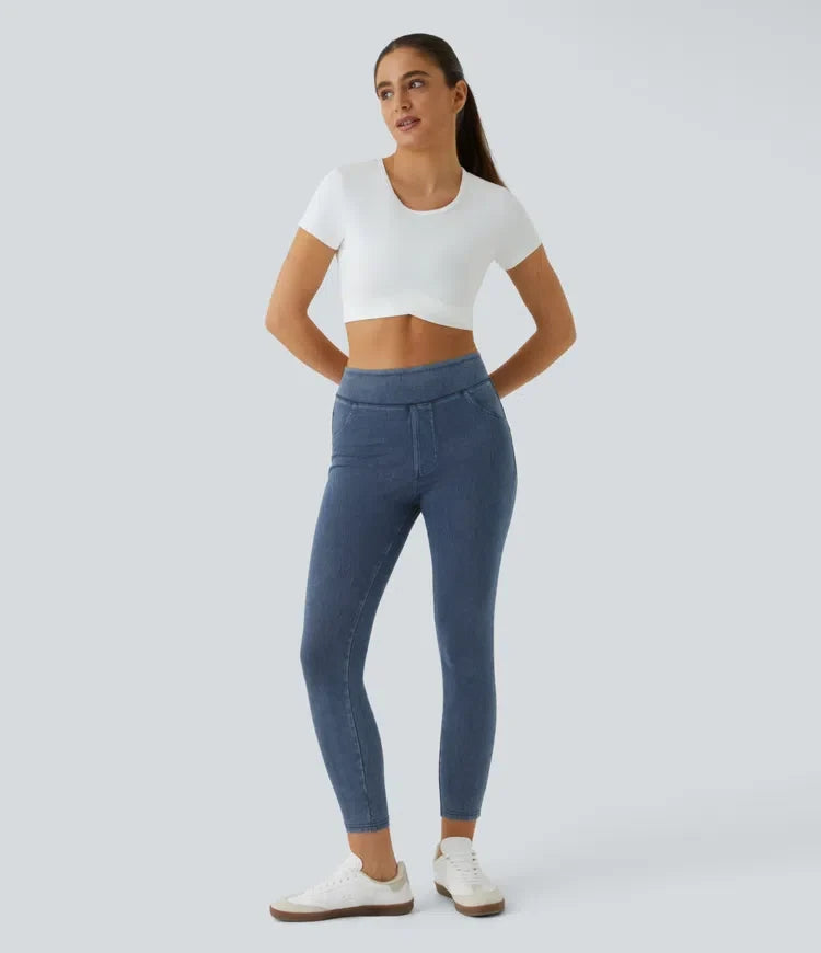 Denim Leggings Women High Waisted Jeggings with Pockets