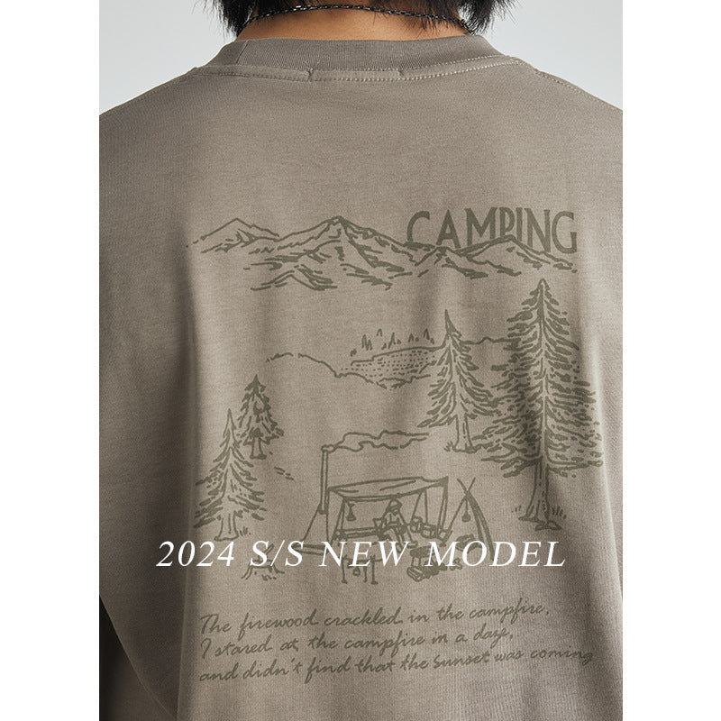 Retro T-Shirt Camping Style Printed Loose – Mountain Adventure Tee-HighTouch