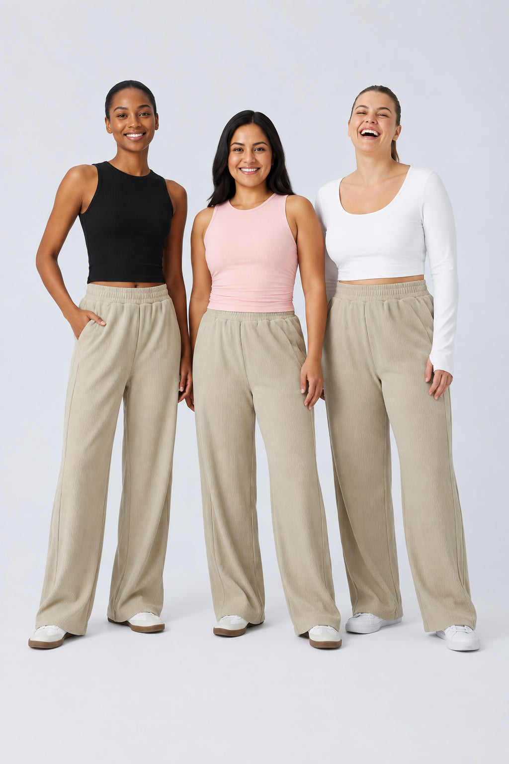 High Waisted Pocket Straight Leg Baggy Mop Corduroy Casual Pants