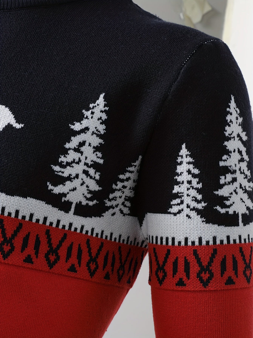 Men's Reindeer and Pine Tree Christmas Crew Neck Sweater