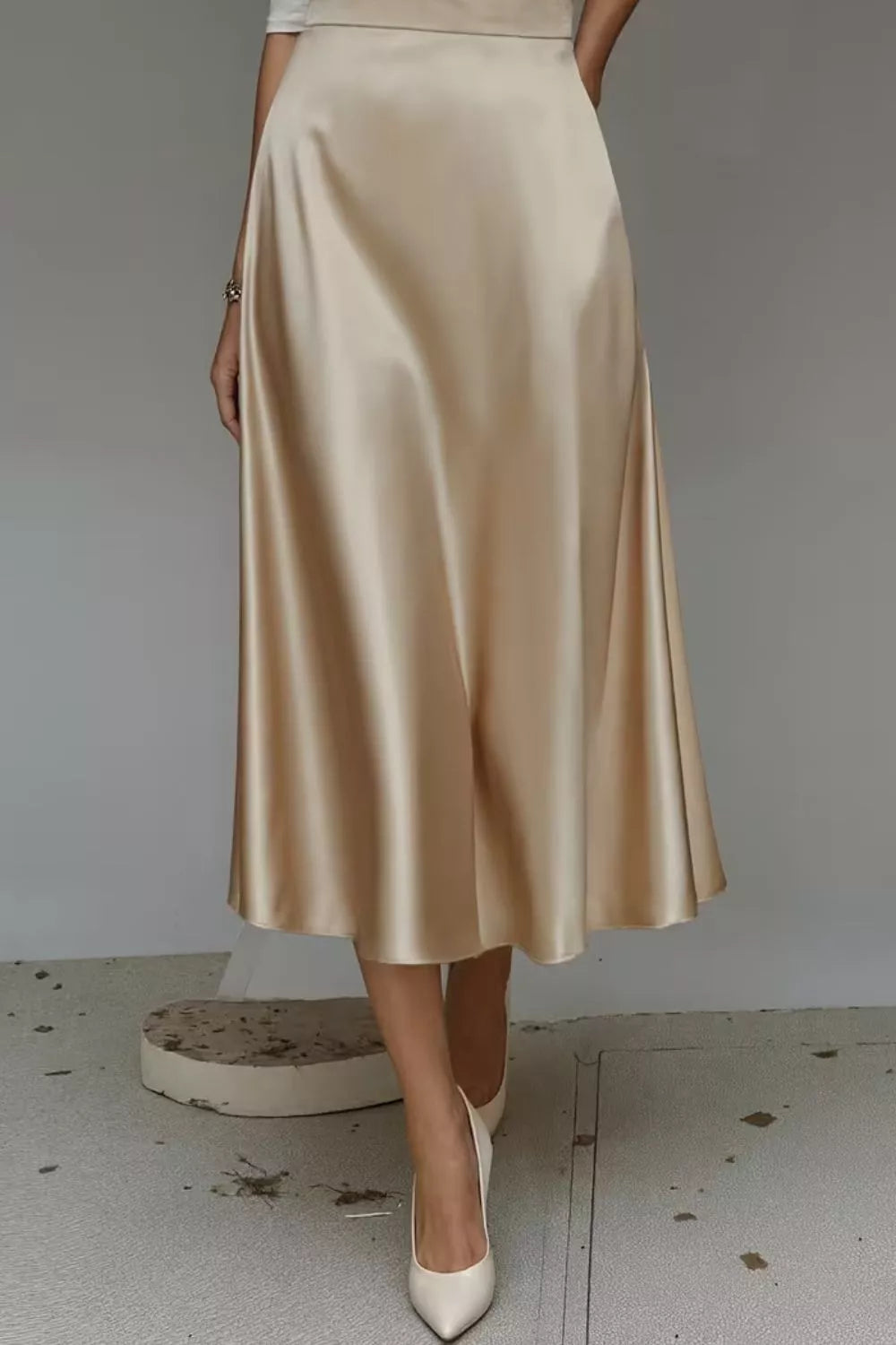 Women's Satin A-Line Midi Skirt | Liquid Finish | Casual Wear