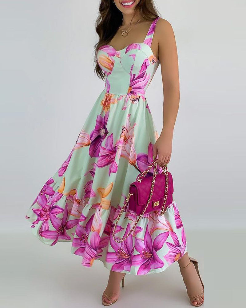 Spring And Summer Dress Ins Temperament Suspenders Flower Irregular Loose Skirt-HighTouch