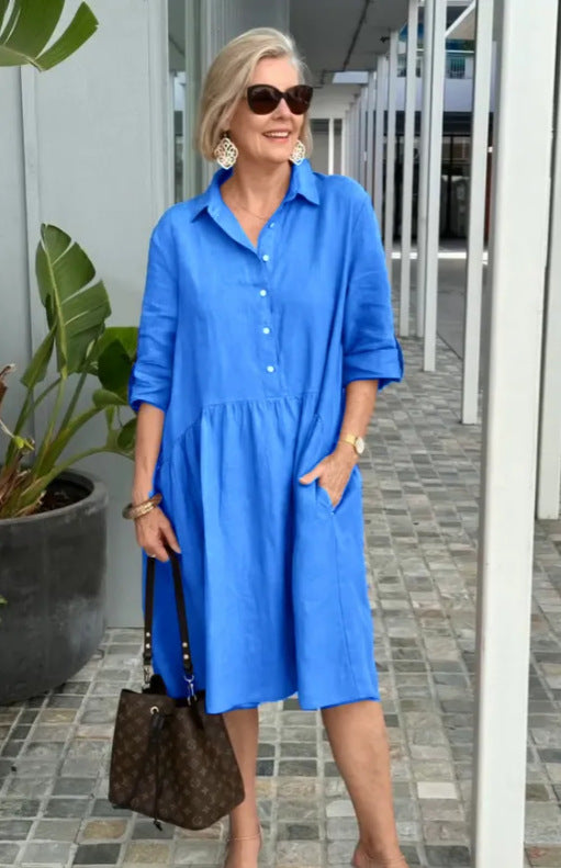 Women's Solid Color Temperament Commute Dress-HighTouch