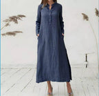 Linen Cotton Long Loose Waist Dress-HighTouch