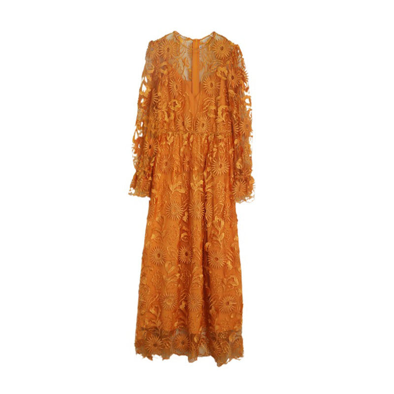 Gently Breezy Mesh Lace Embroidered Maxi Dress-HighTouch