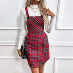 Women's Striped Plaid Suspender Sundress – Elegant Commuter Midi Dress-HighTouch