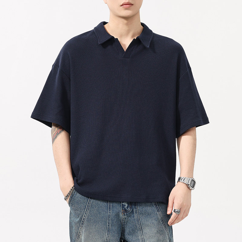 Fashion Simple Polo Shirt Loose Comfortable Men's T-shirt-HighTouch