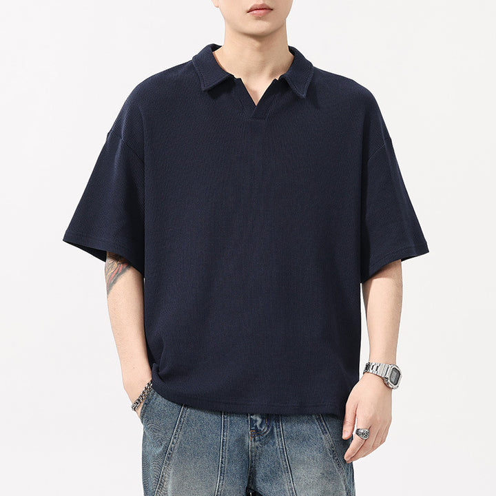 Fashion Simple Polo Shirt Loose Comfortable Men's T-shirt-HighTouch