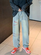 Men’s Washed Wide Leg Jeans Plus Size-HighTouch