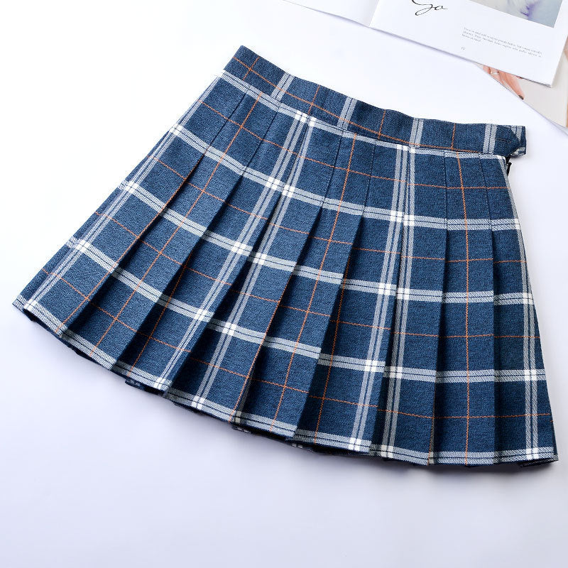 Women’s High-Waist College Skirt – Plaid Pleated Academic Mini