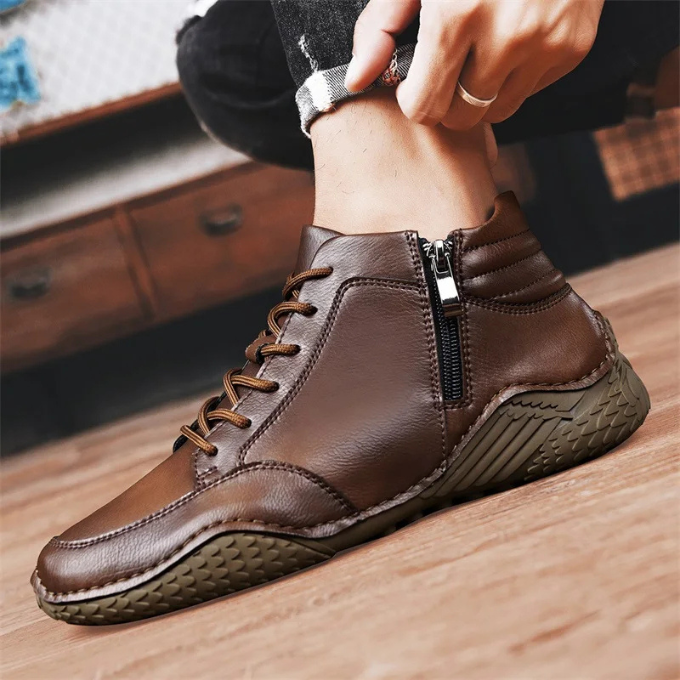 Men’s Leather Ankle Boots – Zip Comfort & Grip