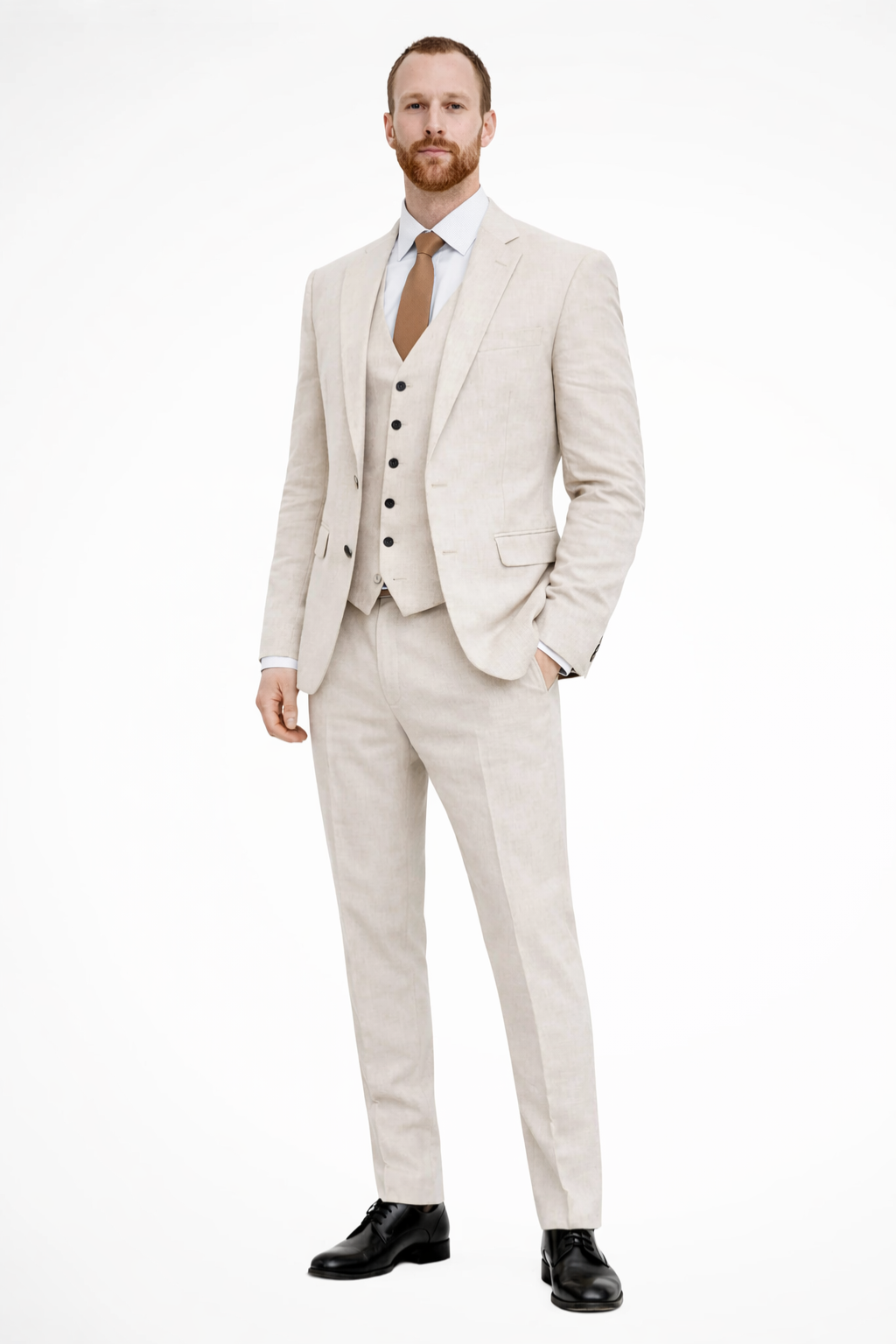 Edmundl | Men Linen 3-Piece Wedding Guest Suit Blazer Waistcoat Trousers