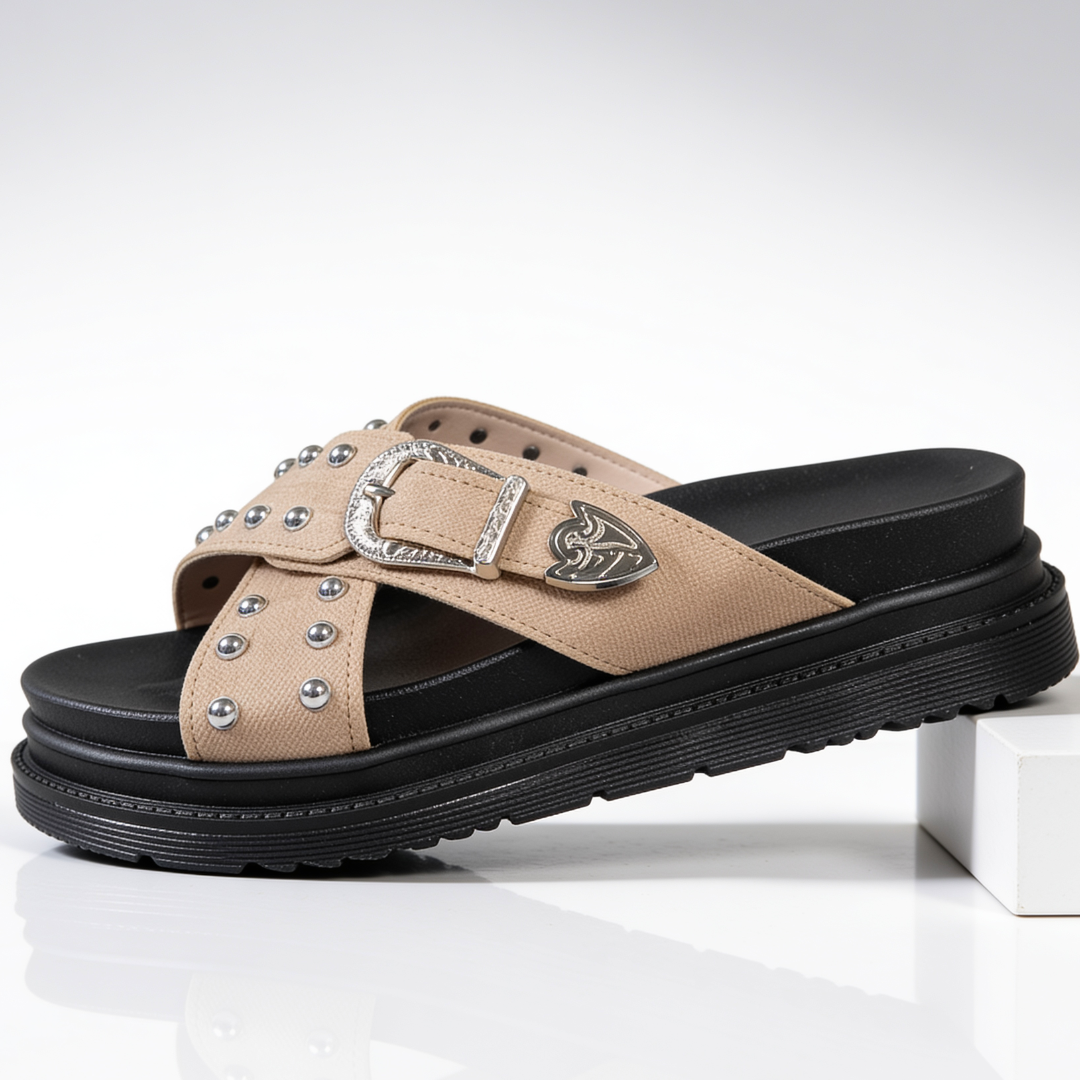 Women's Studded Crossover Platform Slide Sandals