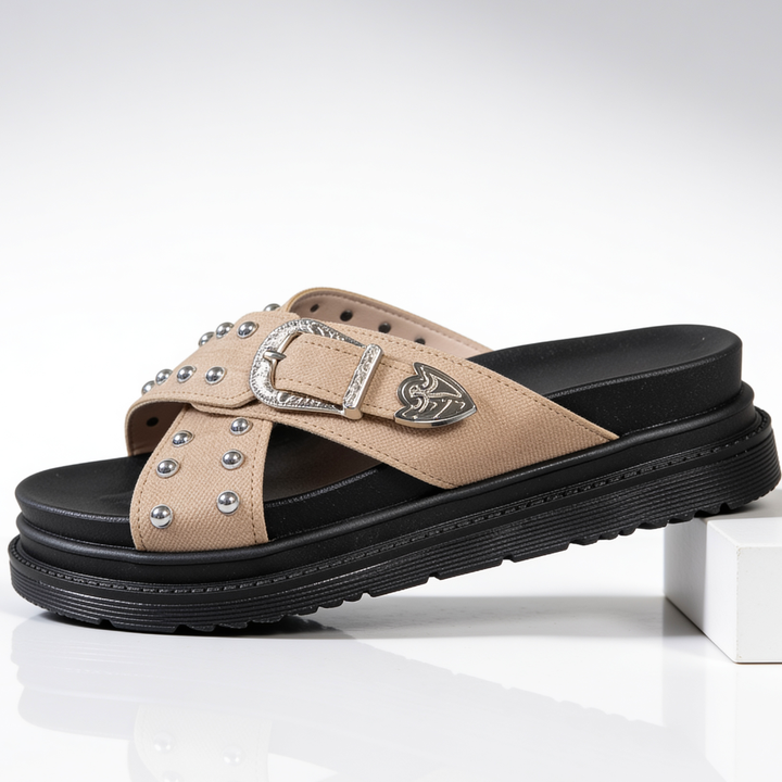 Women's Studded Crossover Platform Slide Sandals