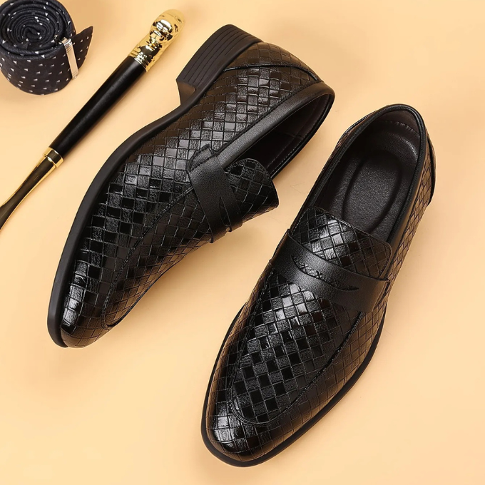 Men’s Leather Woven Loafers – Polished Slip-On Style