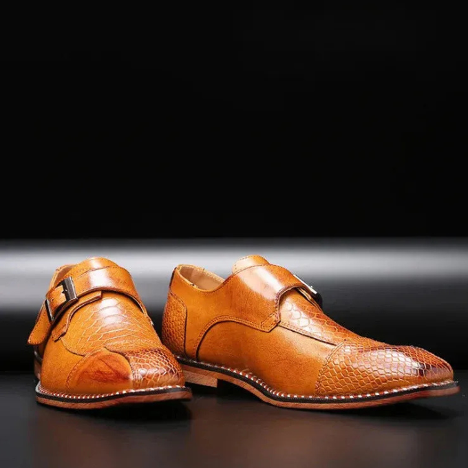 Men's Reptile Textured Leather Monk Strap Shoes