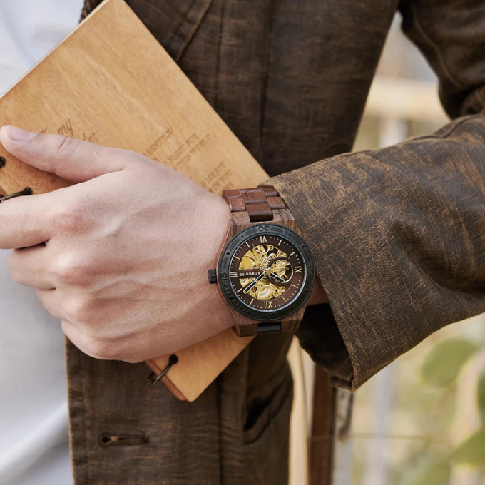 Men's Automatic Wooden Skeleton Watch | Self-Winding Luxury Timepiece