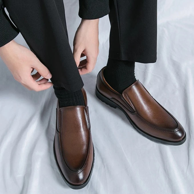 Men's Leather Slip-On Loafers | Classic Business Casual Dress Shoes