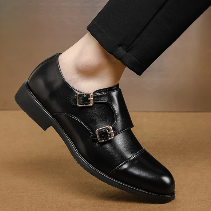 Men’s Double Monk Strap Shoes – Full-Grain Leather