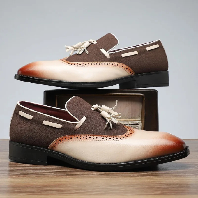 Men's Leather Tassel Loafers Slip-On Shoes