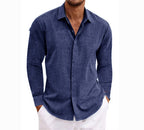 Long Sleeve T-shirt Undershirt Solid Color Long Sleeve Cotton Linen Shirt Men-HighTouch