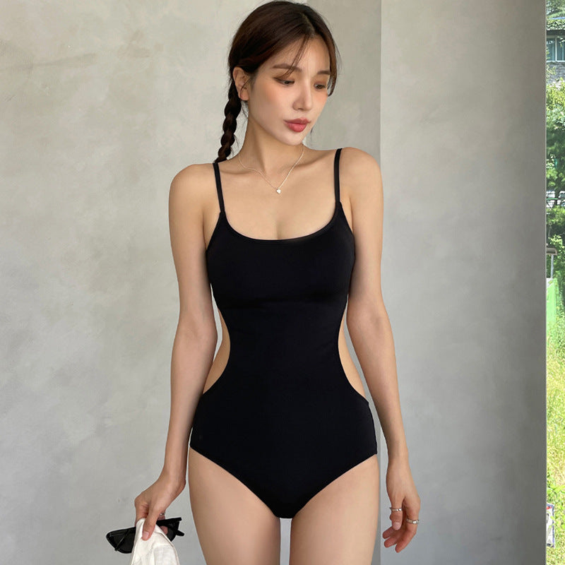 Black Triangle Jumpsuit Suspender Hollow-Out Midriff-HighTouch